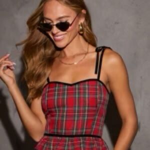 VICI Sweet Exchange Plaid Peplum Top